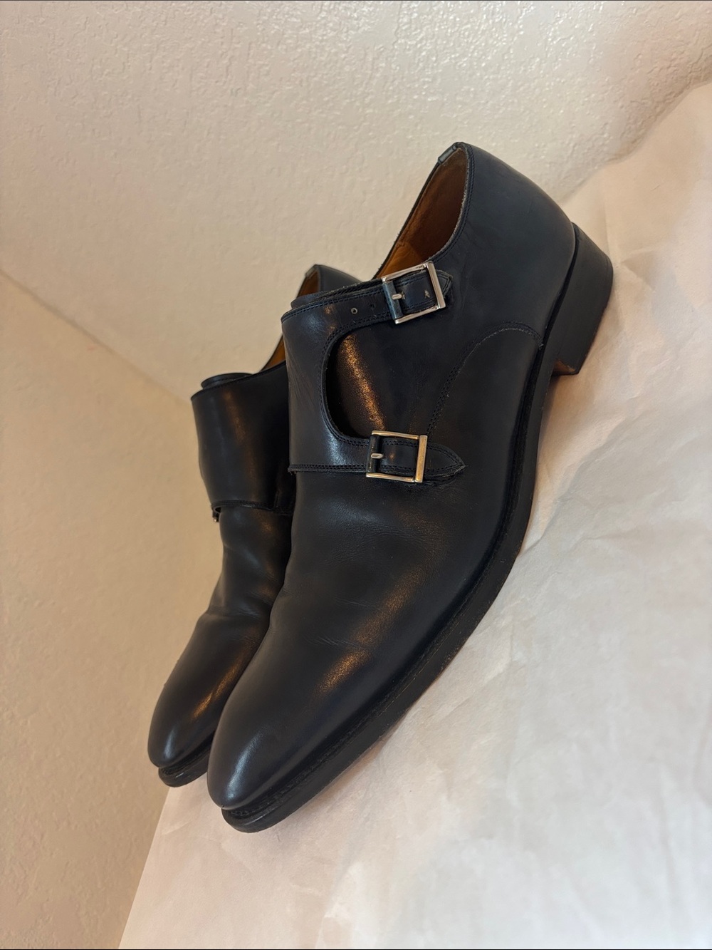 Men’s Magnanni Double Buckle Monk Dress Shoes Navy Size 9.5
